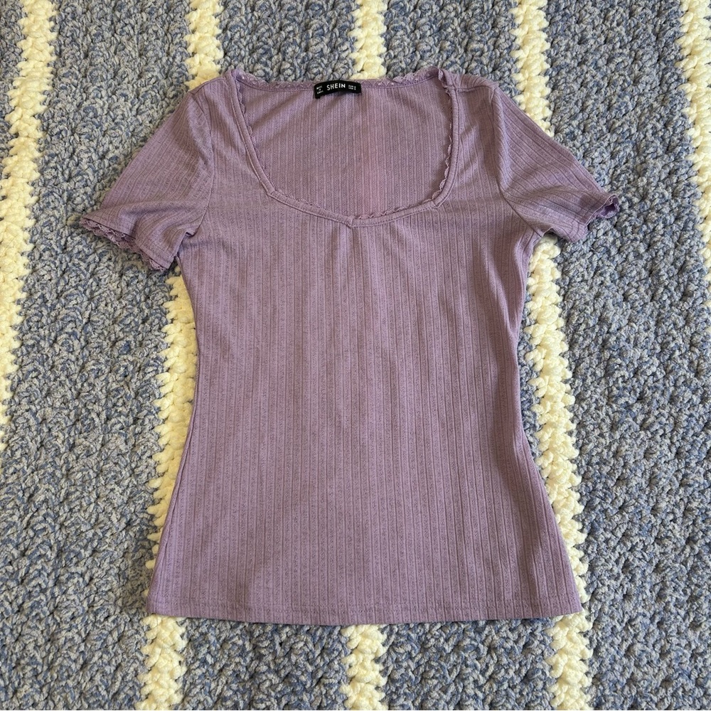 cute purple t shirt
brand shein
size small